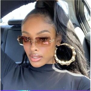 Rimless Sunglasses Women Trendy Square Frameless Shades Vintage Designer Glasses